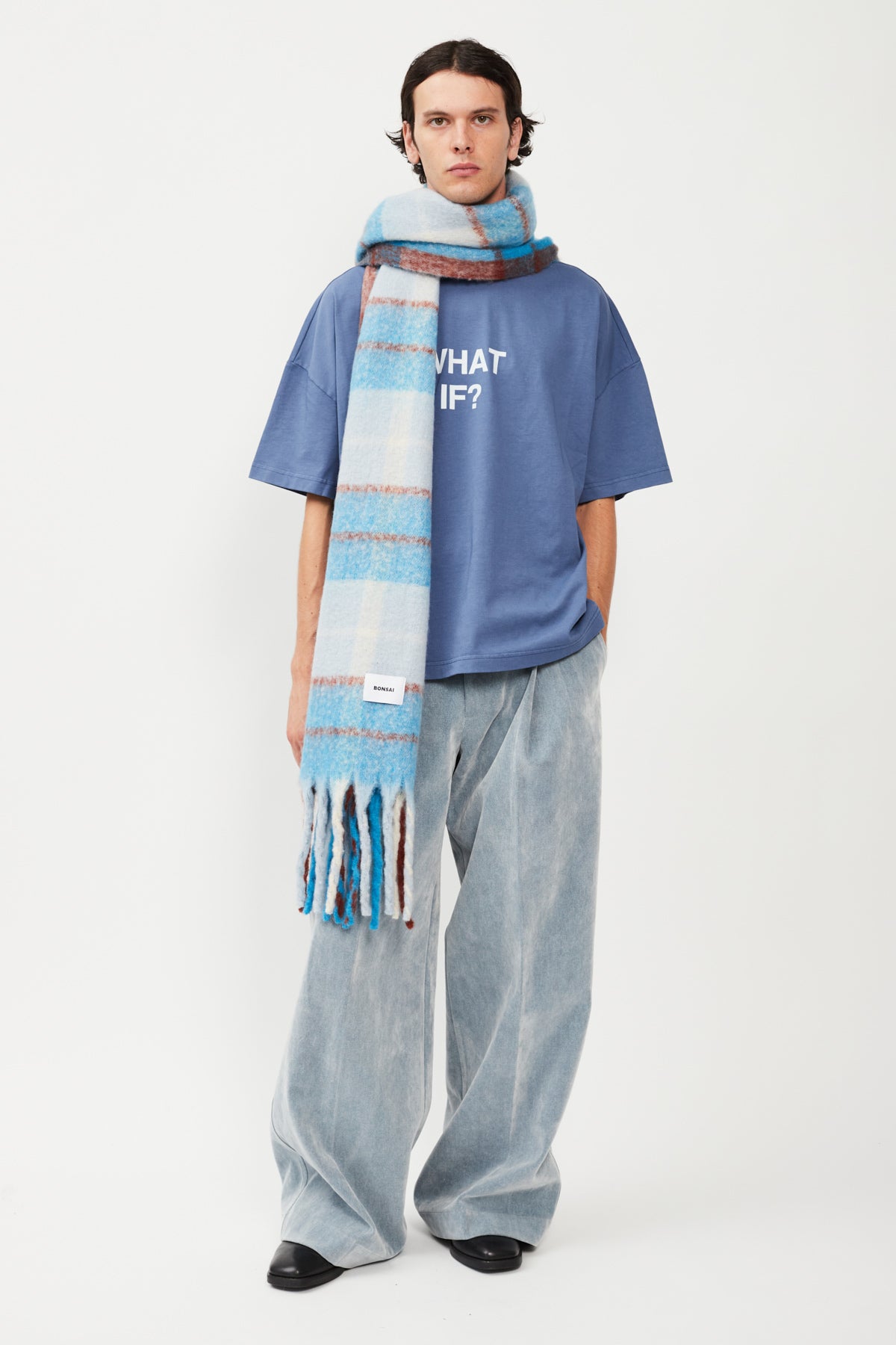 AZURE CHECK KNIT SCARF