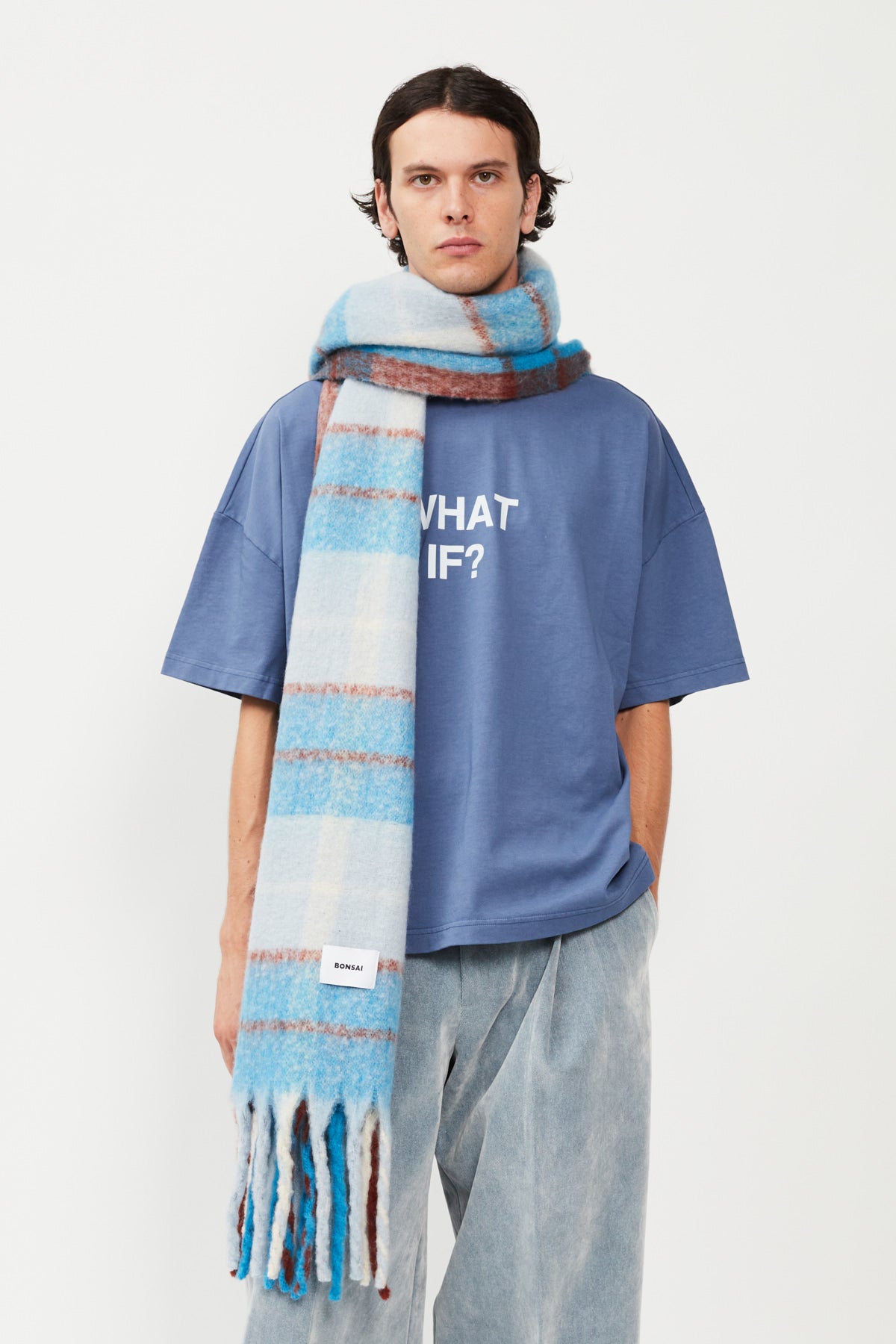 AZURE CHECK KNIT SCARF