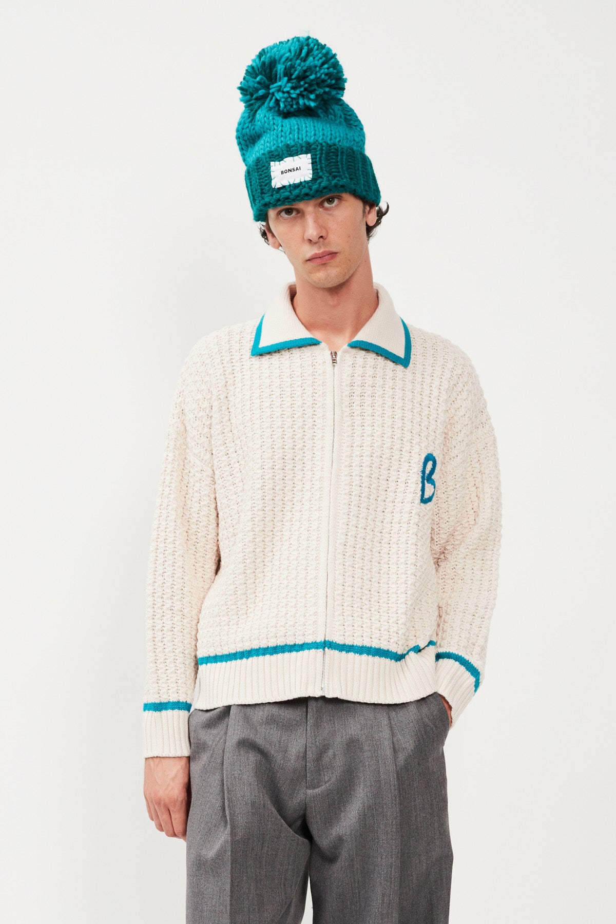 EMBROIDERY KNIT FULL  ZIP JACKET