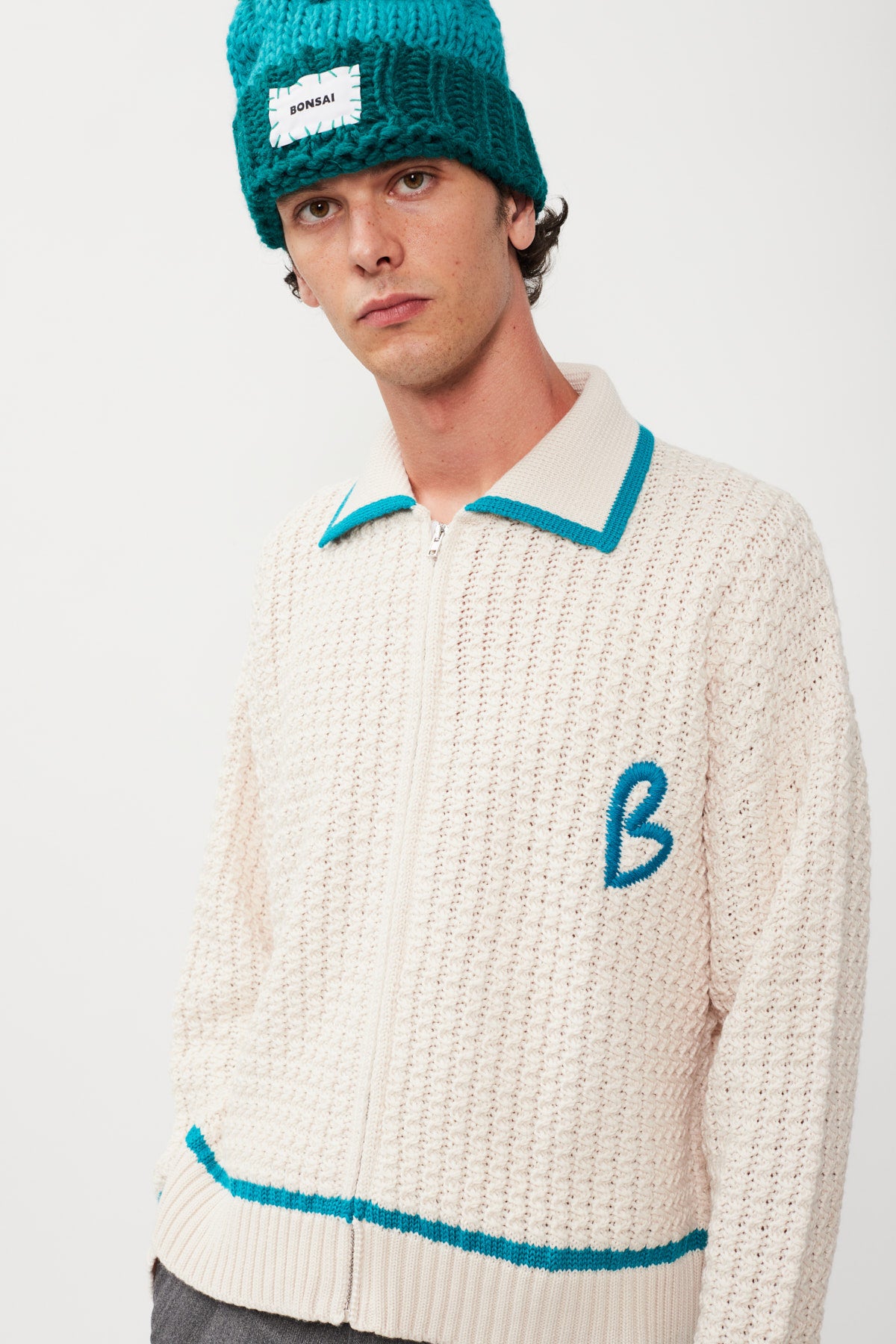 EMBROIDERY KNIT FULL  ZIP JACKET