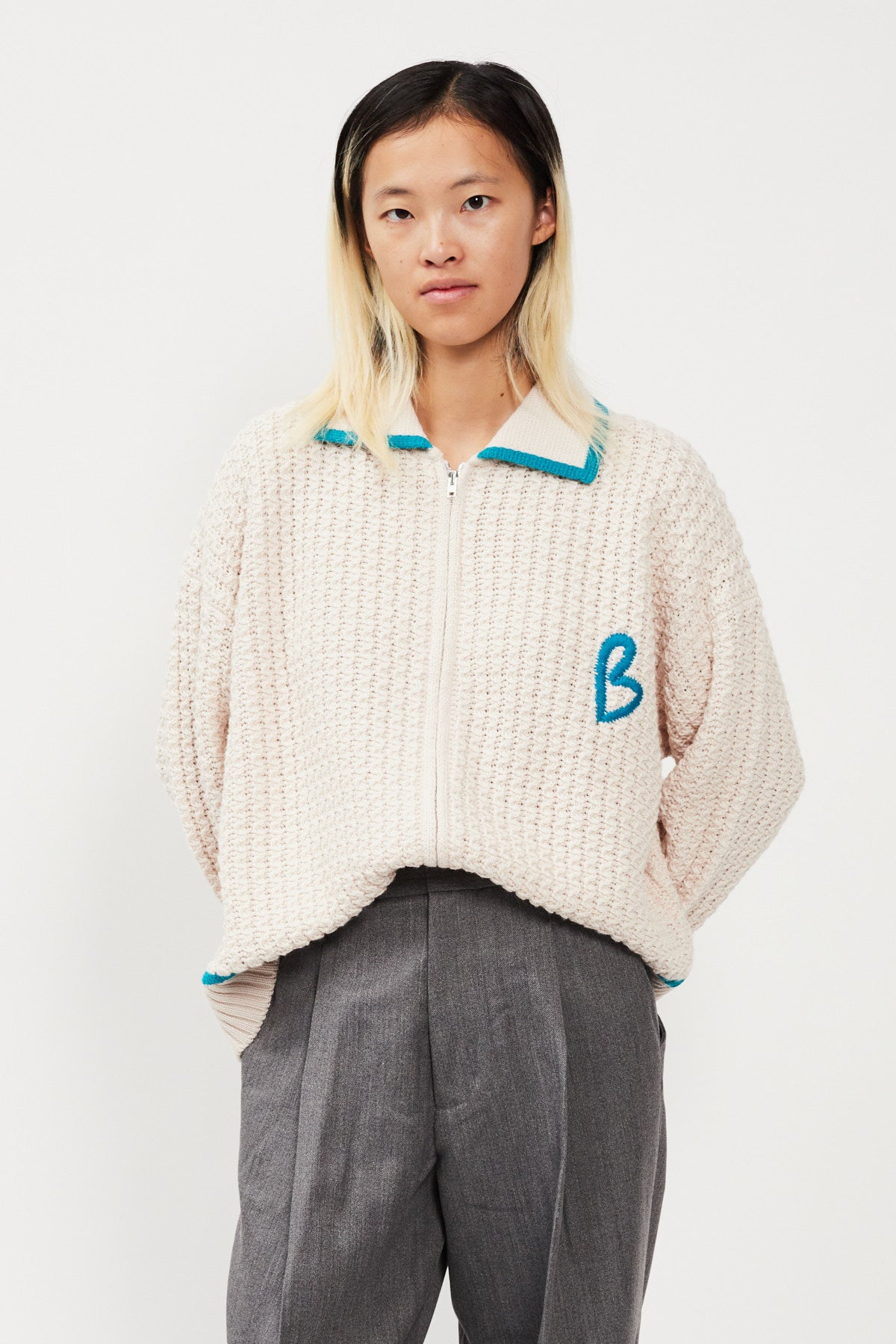 EMBROIDERY KNIT FULL  ZIP JACKET