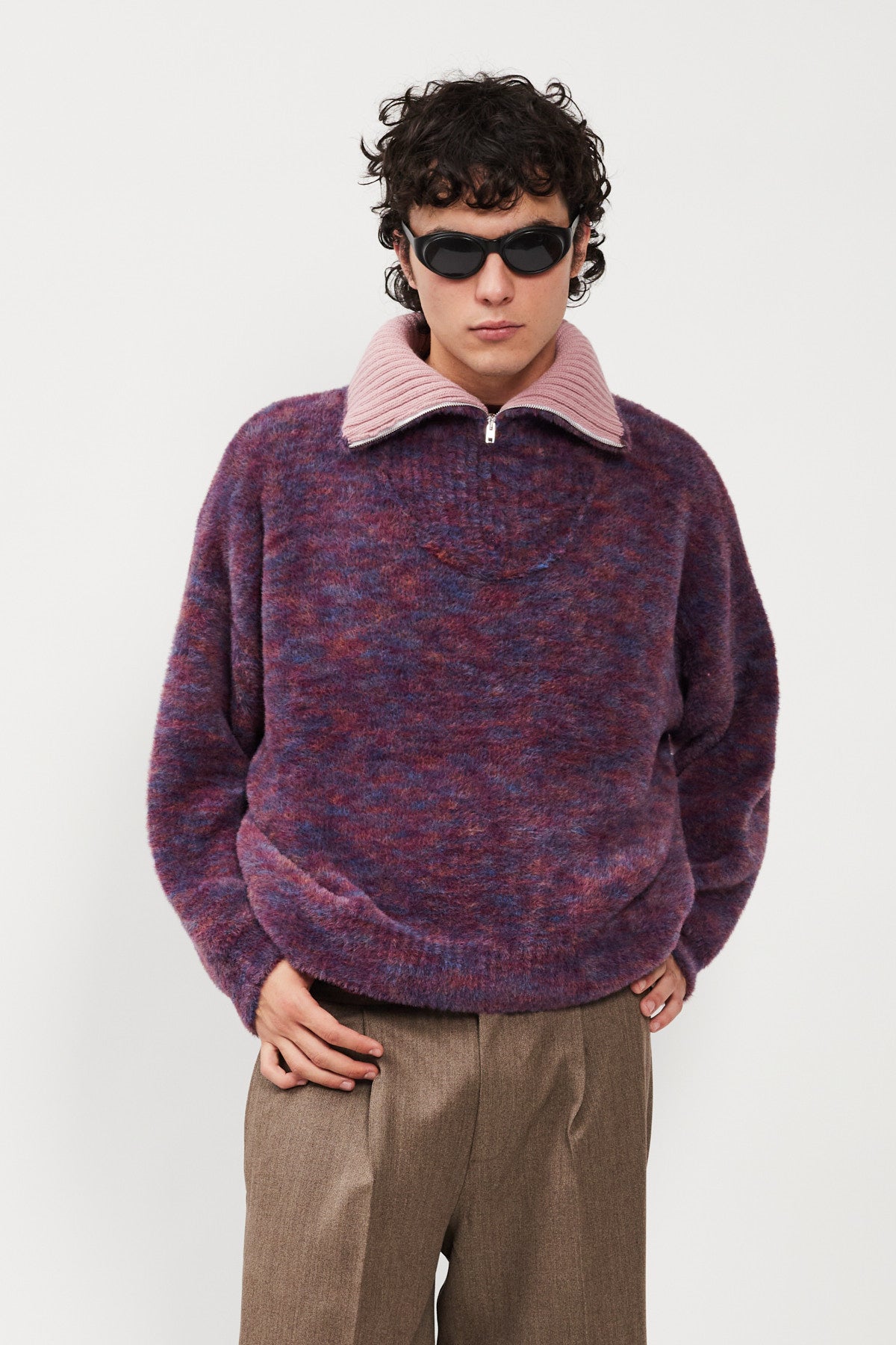 FLUFFY HIGHNECK HALF ZIP SWEATER