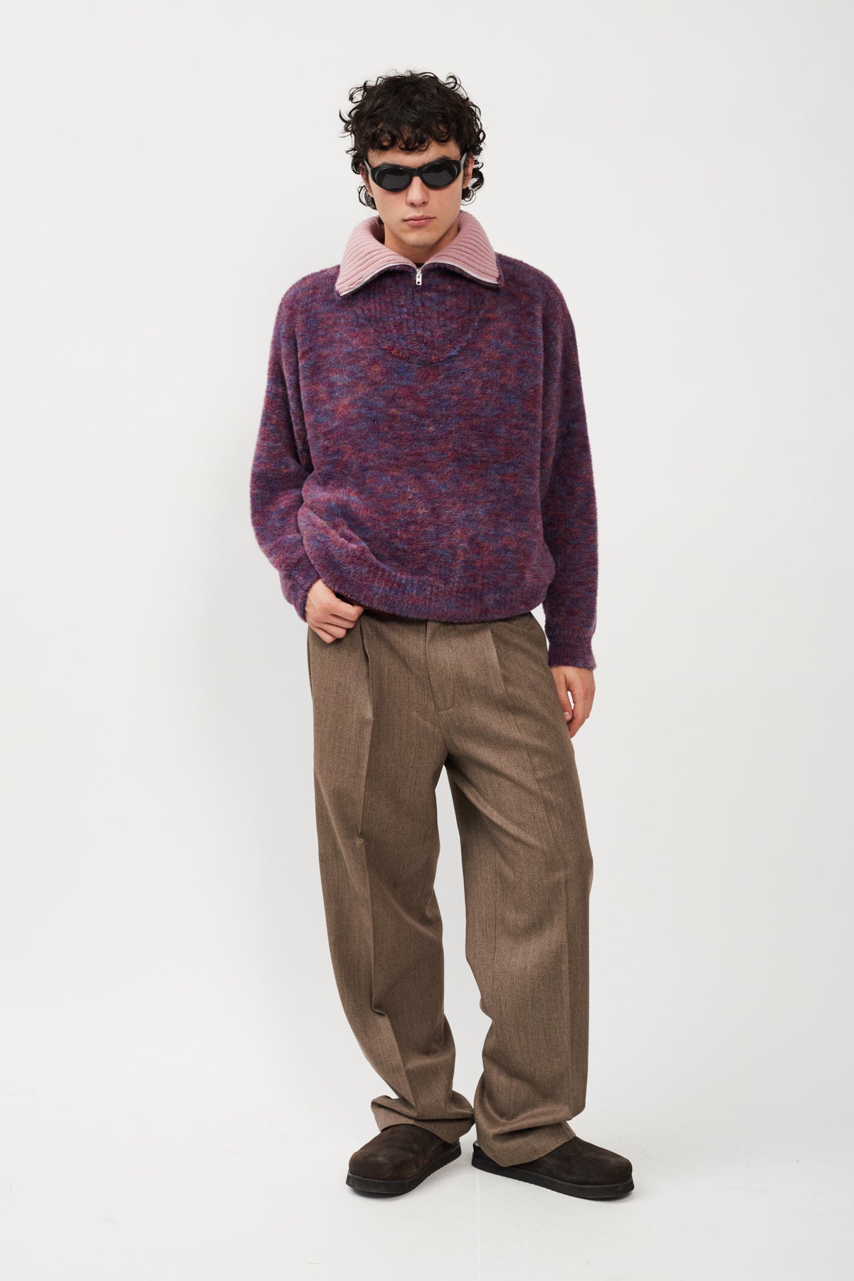 FLUFFY HIGHNECK HALF ZIP SWEATER