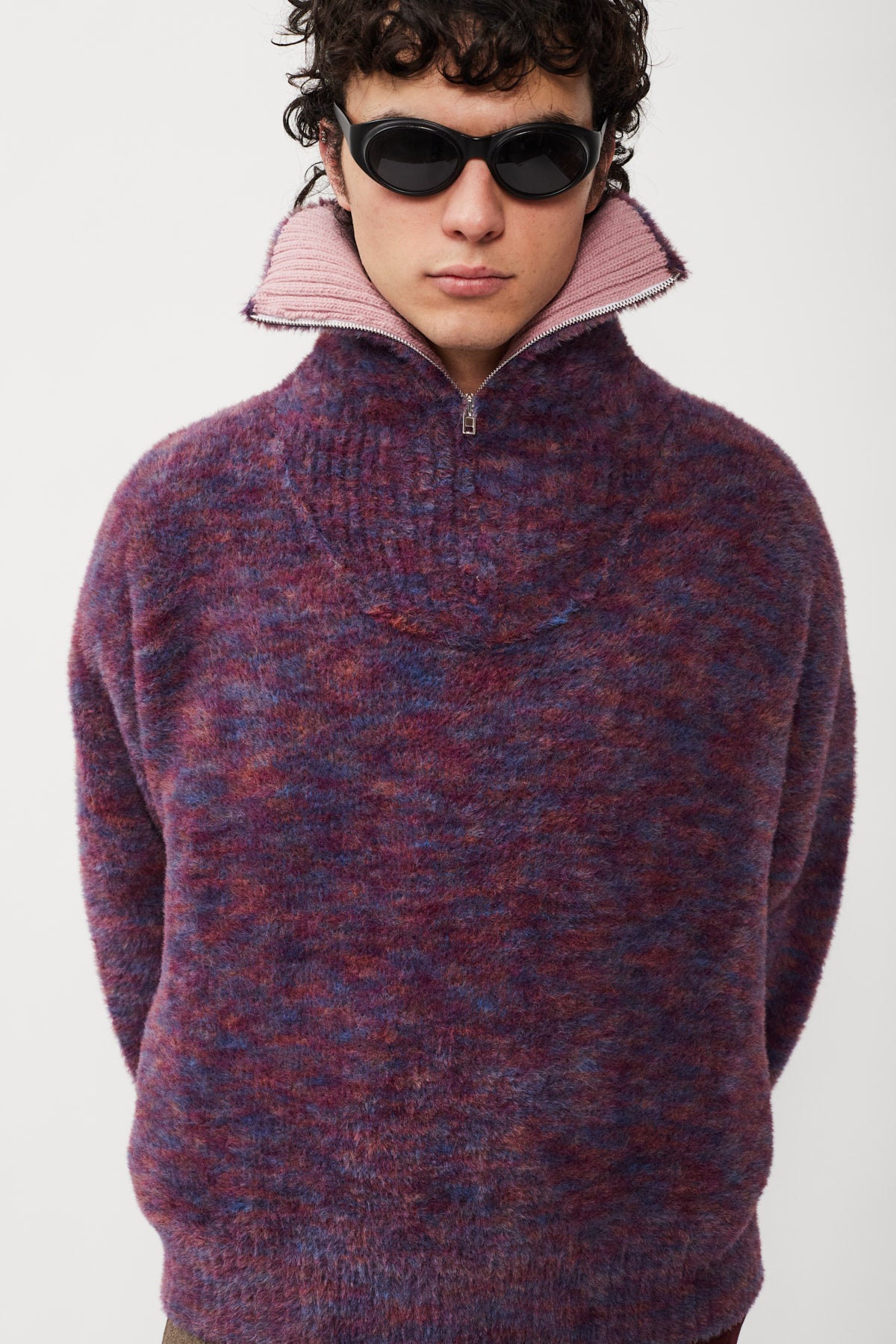 FLUFFY HIGHNECK HALF ZIP SWEATER