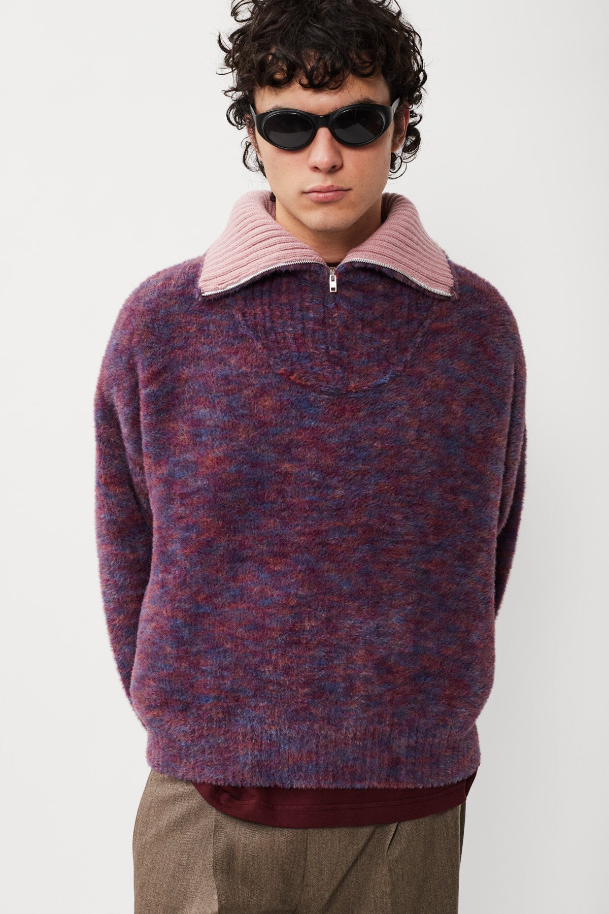 FLUFFY HIGHNECK HALF ZIP SWEATER