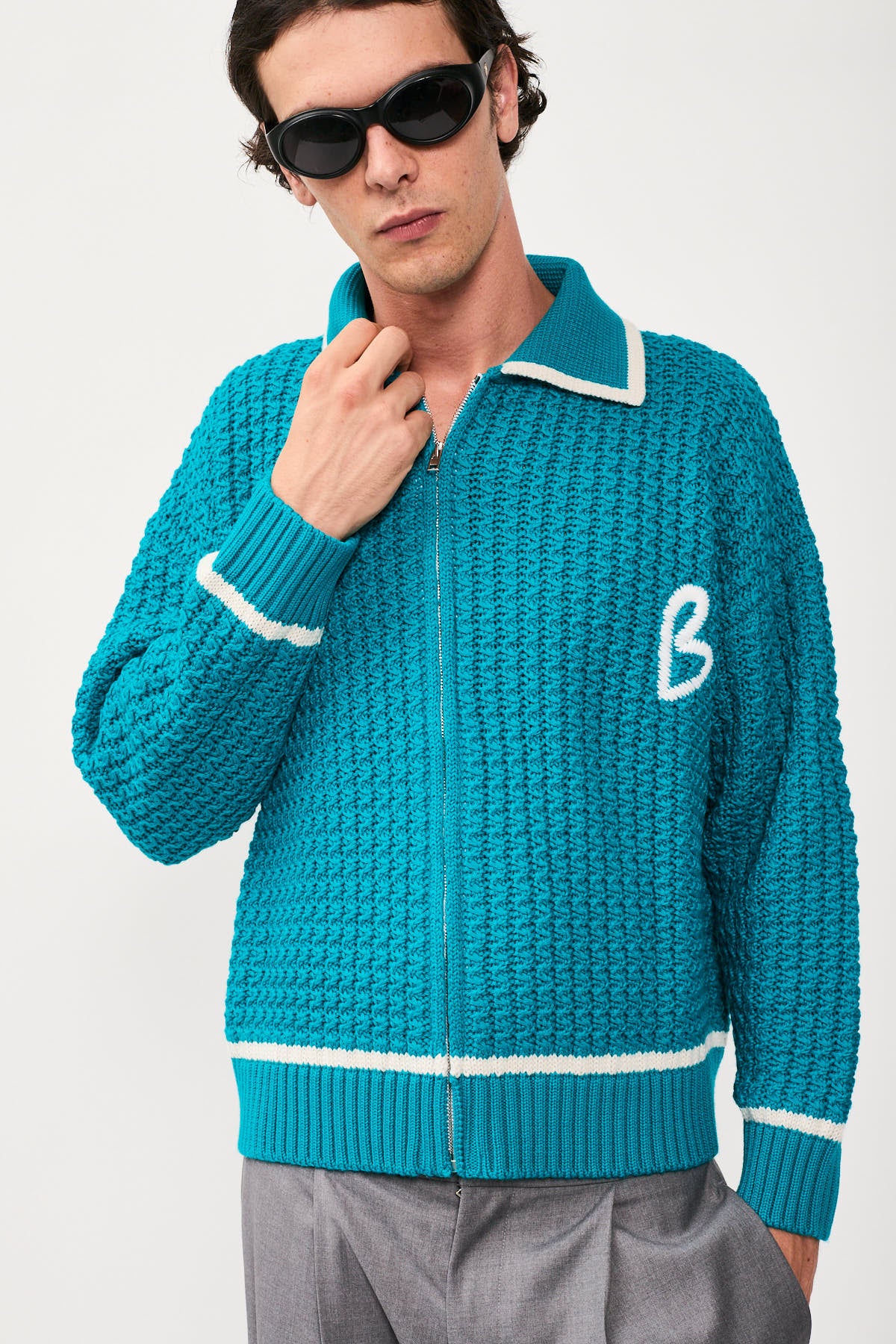EMBROIDERY KNIT FULL  ZIP JACKET