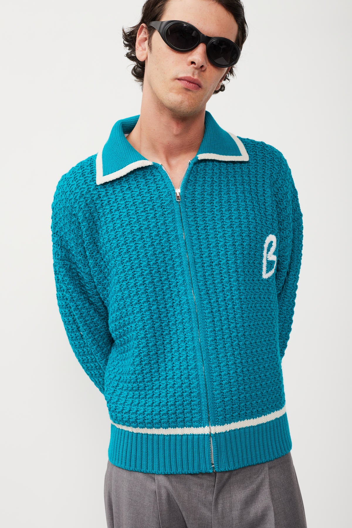 EMBROIDERY KNIT FULL  ZIP JACKET