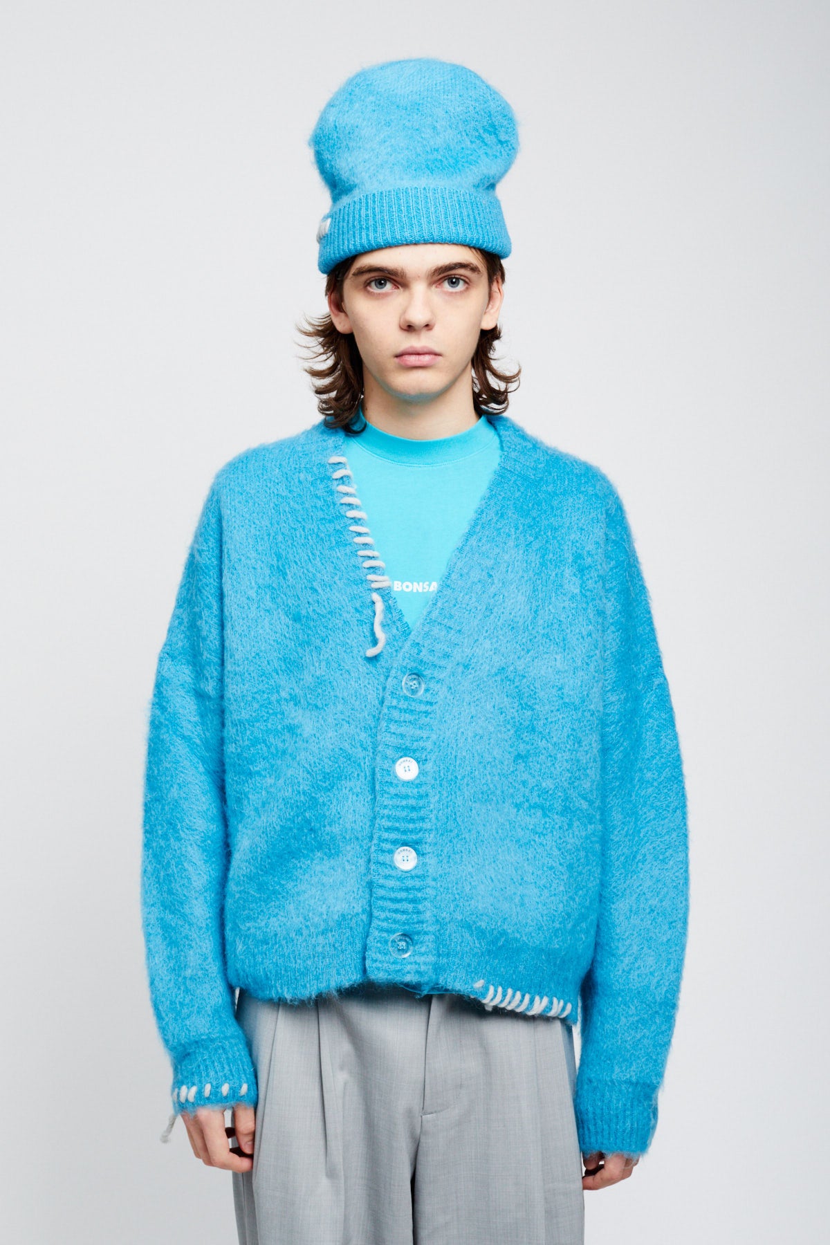 AZURE MOHAIR CARDIGAN SWEATER