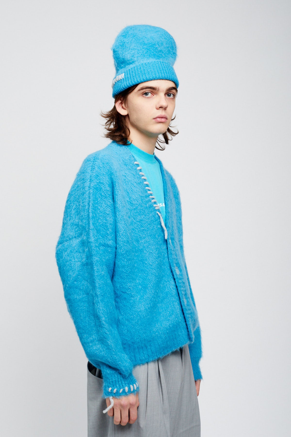 AZURE MOHAIR CARDIGAN SWEATER