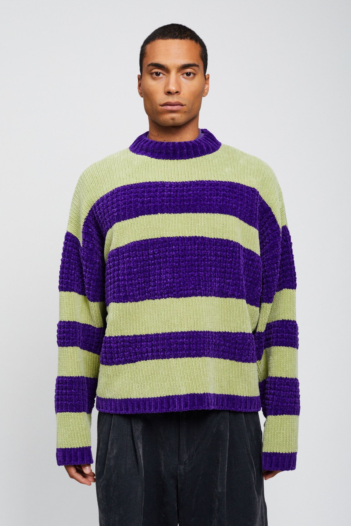 STRIPES CHENILLE CREWNECK SWEATER