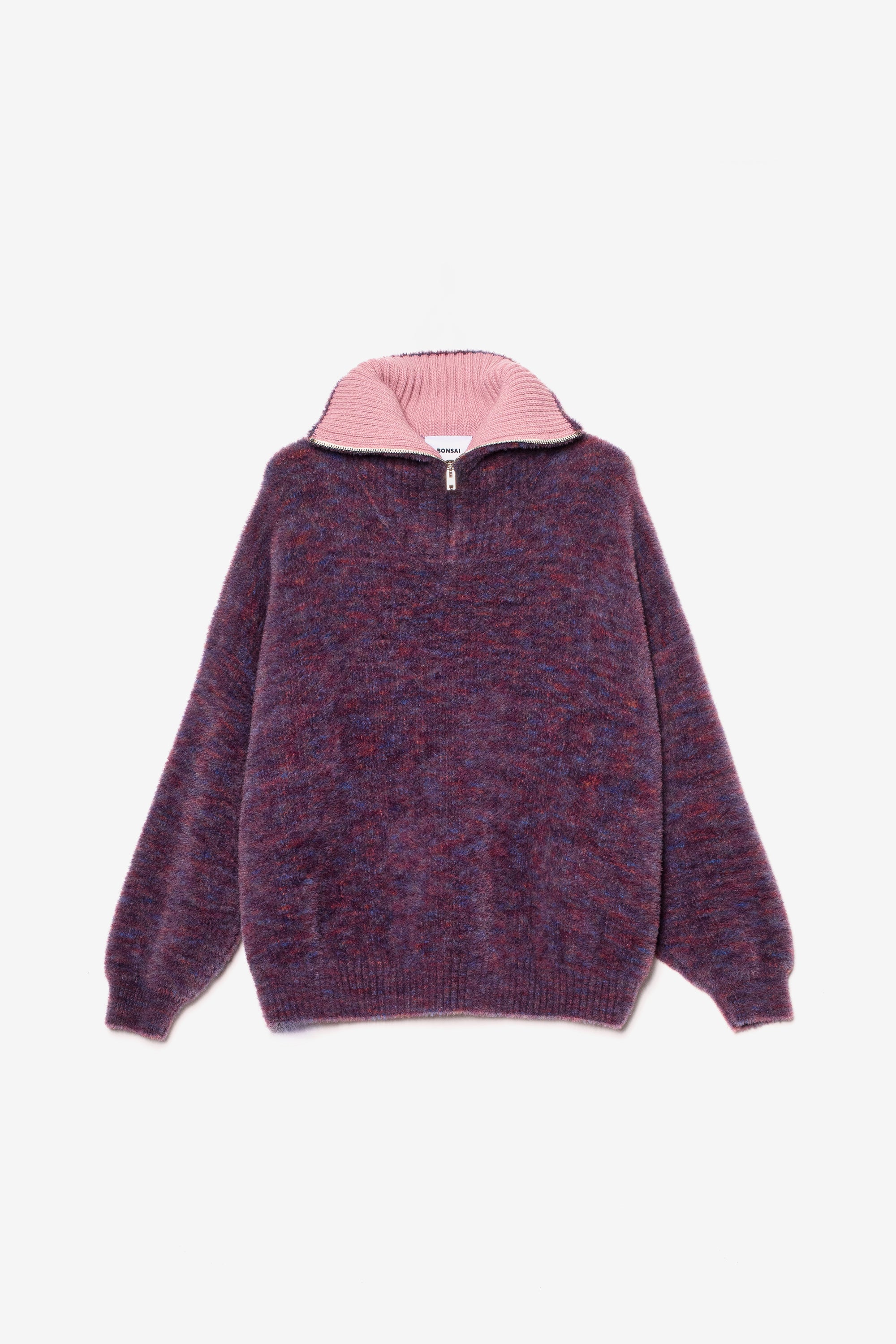 FLUFFY HIGHNECK HALF ZIP SWEATER